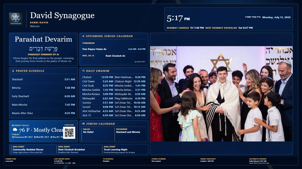 Yarkon synagogue TV layout preview